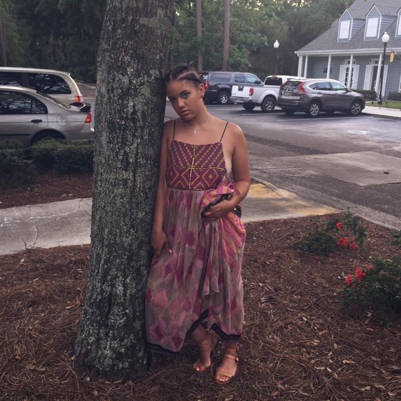 LIKE NEW Free People Bohemian style gold coin Maxi/Midi dress size Small - Picture 2 of 5